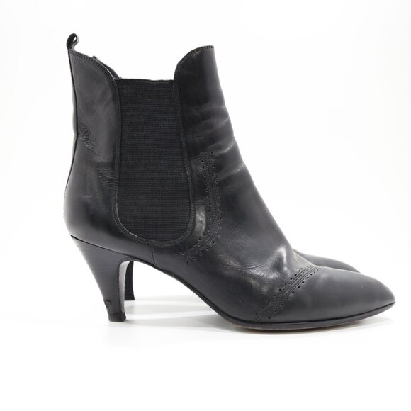 Via Spiga Black Leather 3" Kitten Heel Pointed Toe Booties - 8.5 - Picture 3 of 8